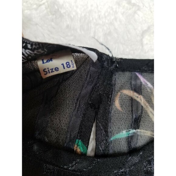 Vintage Risa Ann New York Womens Floral Sheer Top Size 18 1/2 Black 3/4 Sleeve - Picture 3 of 10